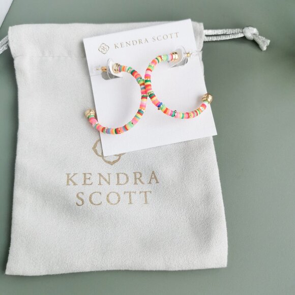 Kendra Scott Reece Gold Neon Mix Small Hoop Earrings. NEW - Picture 3 of 3